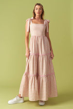 IMAGINE THAT GREEN PINK PLAID MIDI DRESS