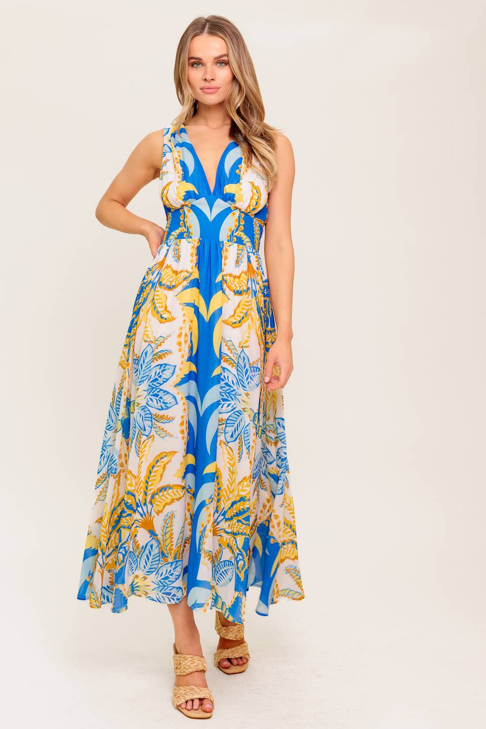 SOFT MEADOW BLUE WOVEN MIDI DRESS