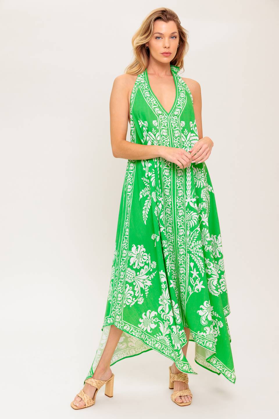 HOLD ONTO HOPE GREEN WOVEN MIDI DRESS