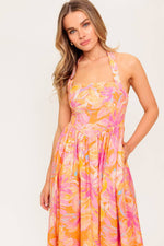 MORNING BLOOM CORAL WOVEN MIDI DRESS