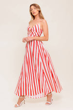DREAM PETALS RED STRIPE WOVEN ANKLE DRESS