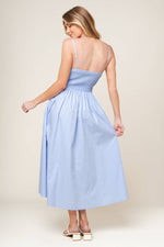 SUMMER INVITE PASTEL BLUE WOVEN MIDI DRESS