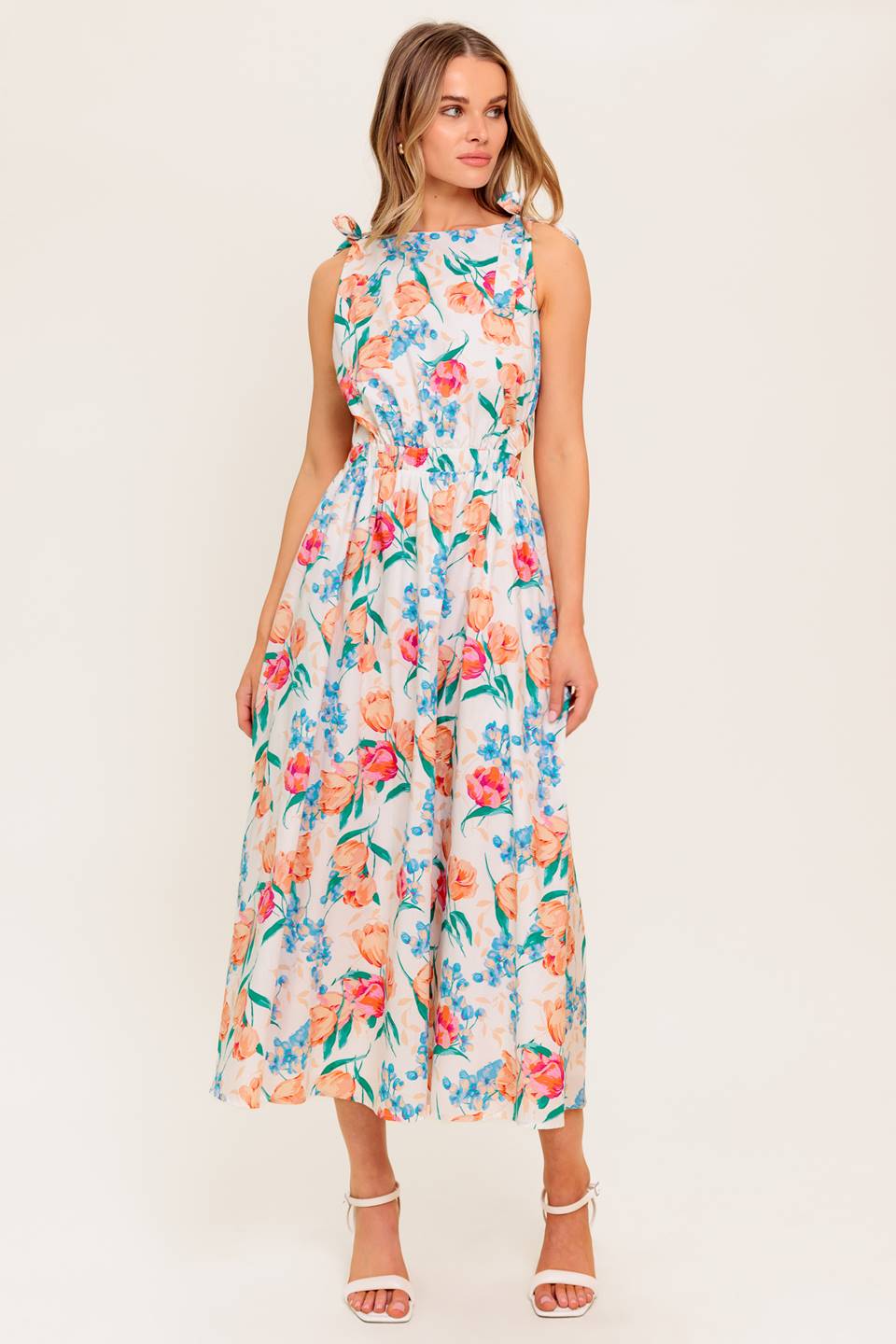 WHISPERING FLORA WOVEN MIDI DRESS