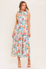 WHISPERING FLORA WOVEN MIDI DRESS