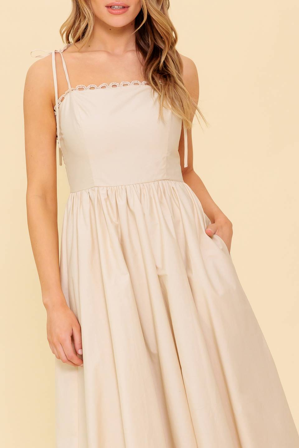 REGAL CUTIE CREAM WOVEN MIDI DRESS