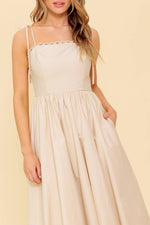 REGAL CUTIE CREAM WOVEN MIDI DRESS