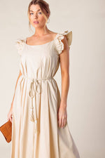 CHAMPAGNE TOAST TAUPE WOVEN MIDI DRESS