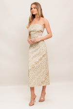 BOHO TROPIC DRAPE WOVEN MIDI DRESS