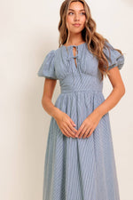 COZY GARDEN IVORY BLUE WOVEN MIDI DRESS