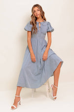 COZY GARDEN IVORY BLUE WOVEN MIDI DRESS