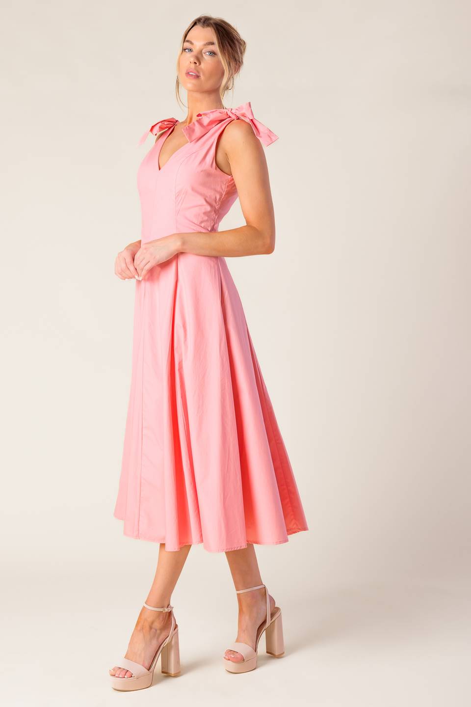 ON THE RIGHT TRACK PEACH WOVEN MIDI DRESS