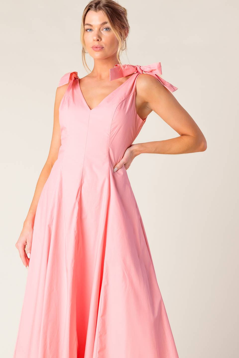 ON THE RIGHT TRACK PEACH WOVEN MIDI DRESS