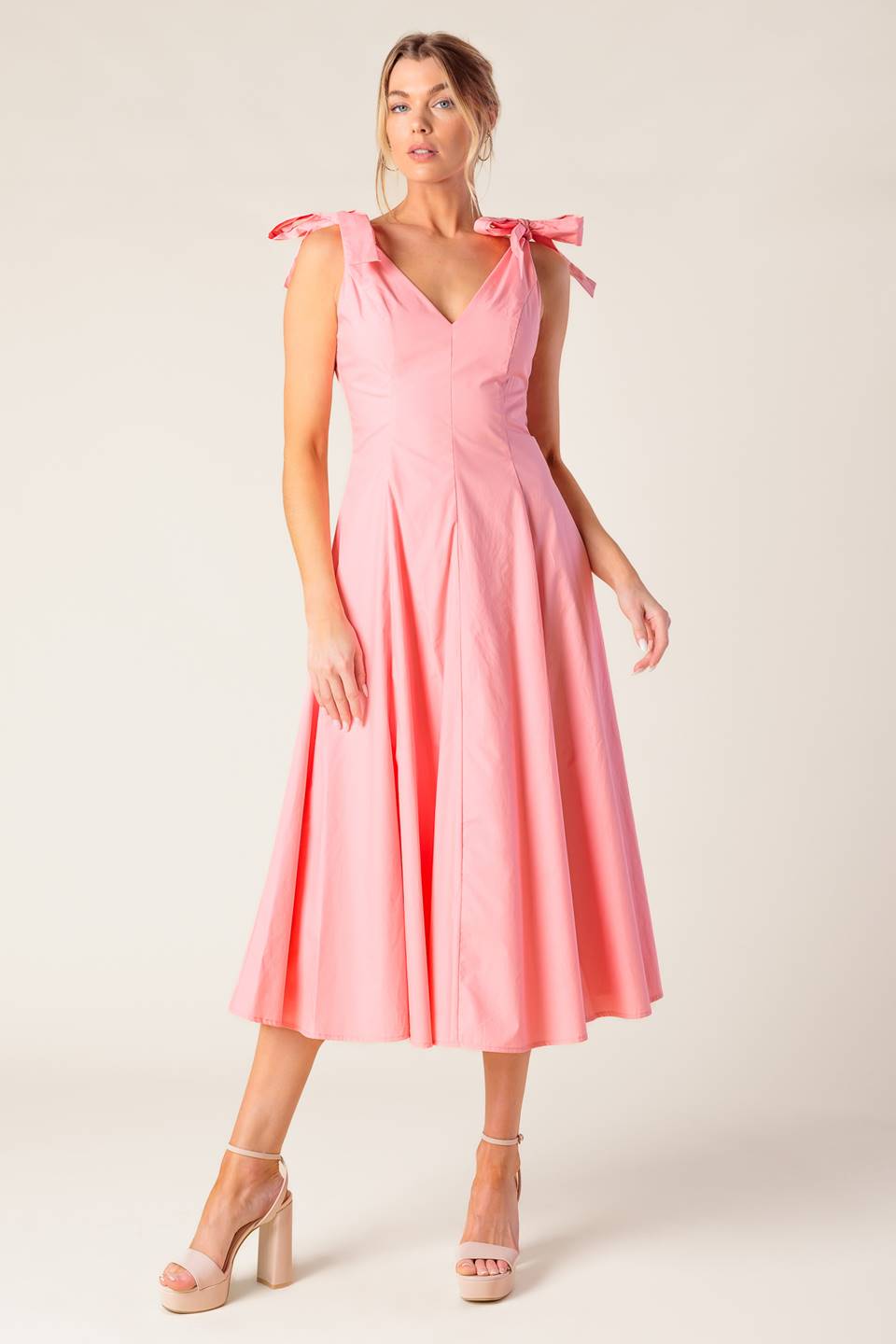 ON THE RIGHT TRACK PEACH WOVEN MIDI DRESS