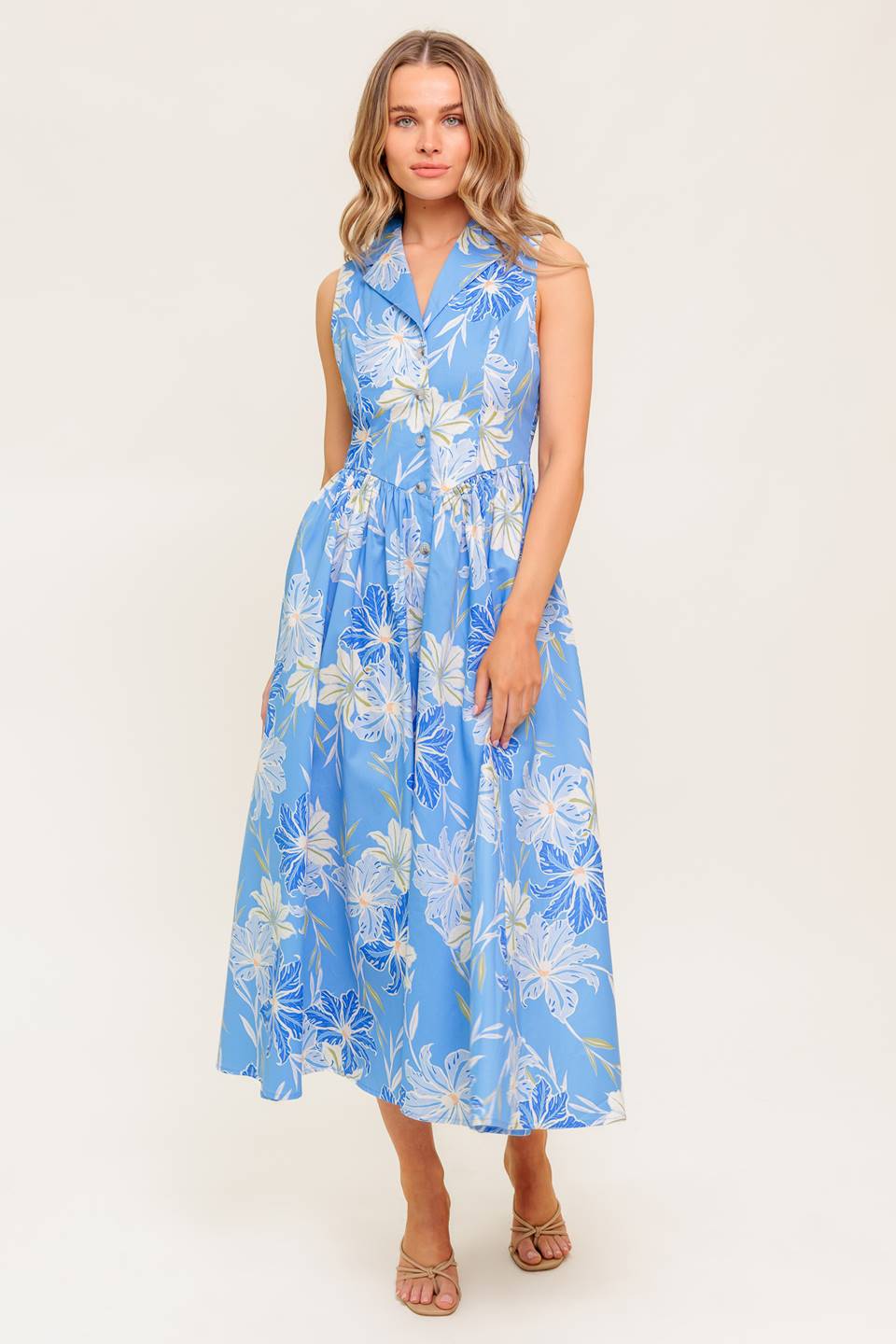 FERN WHISPER BLUE WOVEN MIDI DRESS