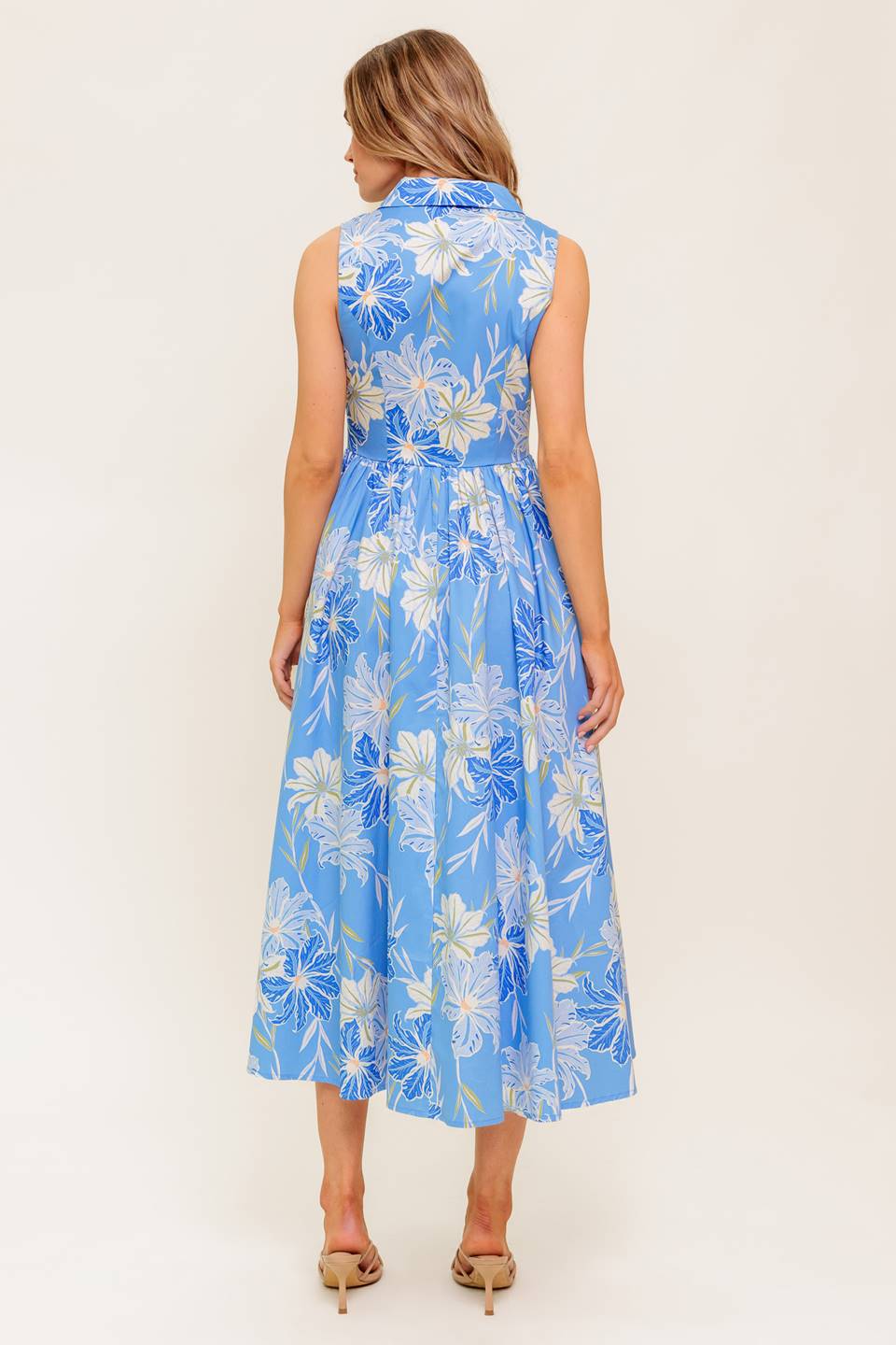 FERN WHISPER BLUE WOVEN MIDI DRESS