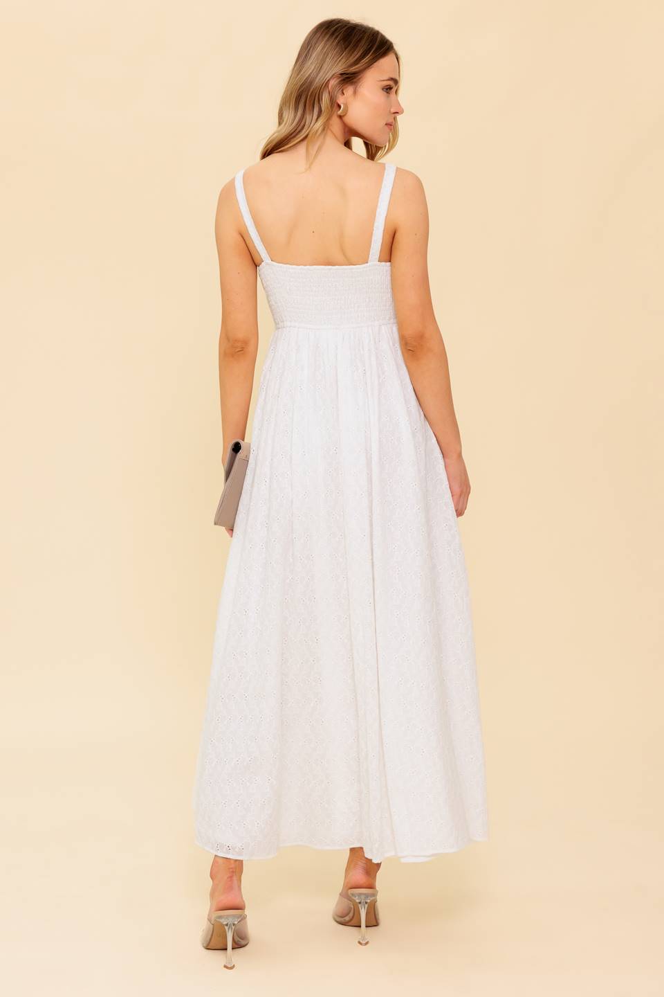 LOVE OF MINE IVORY EYELET MIDI DRESS