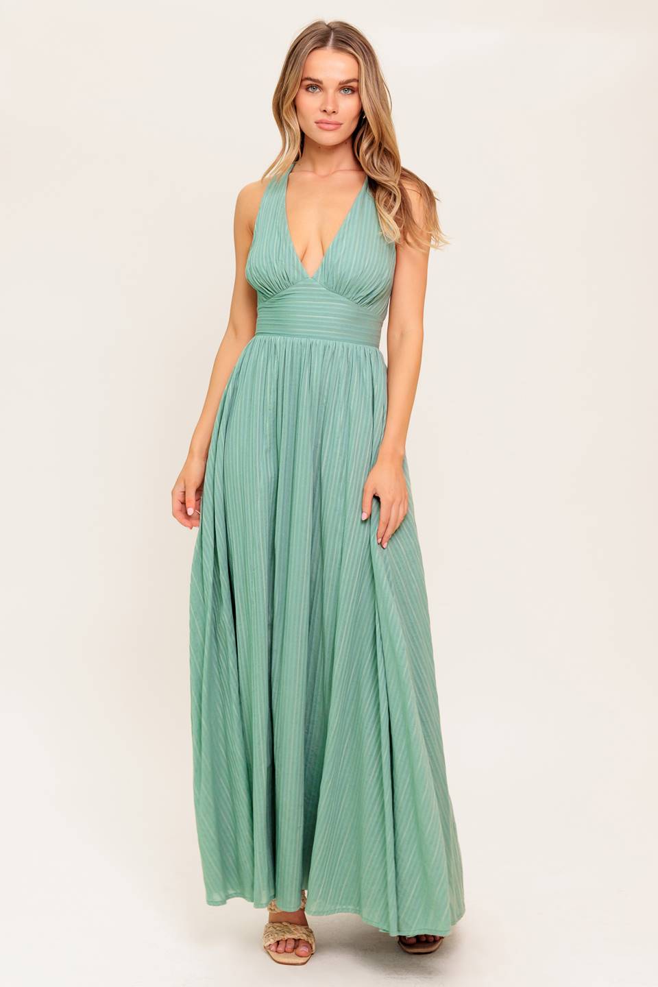 SUNSHINE ON MY MIND SAGE WOVEN MAXI DRESS