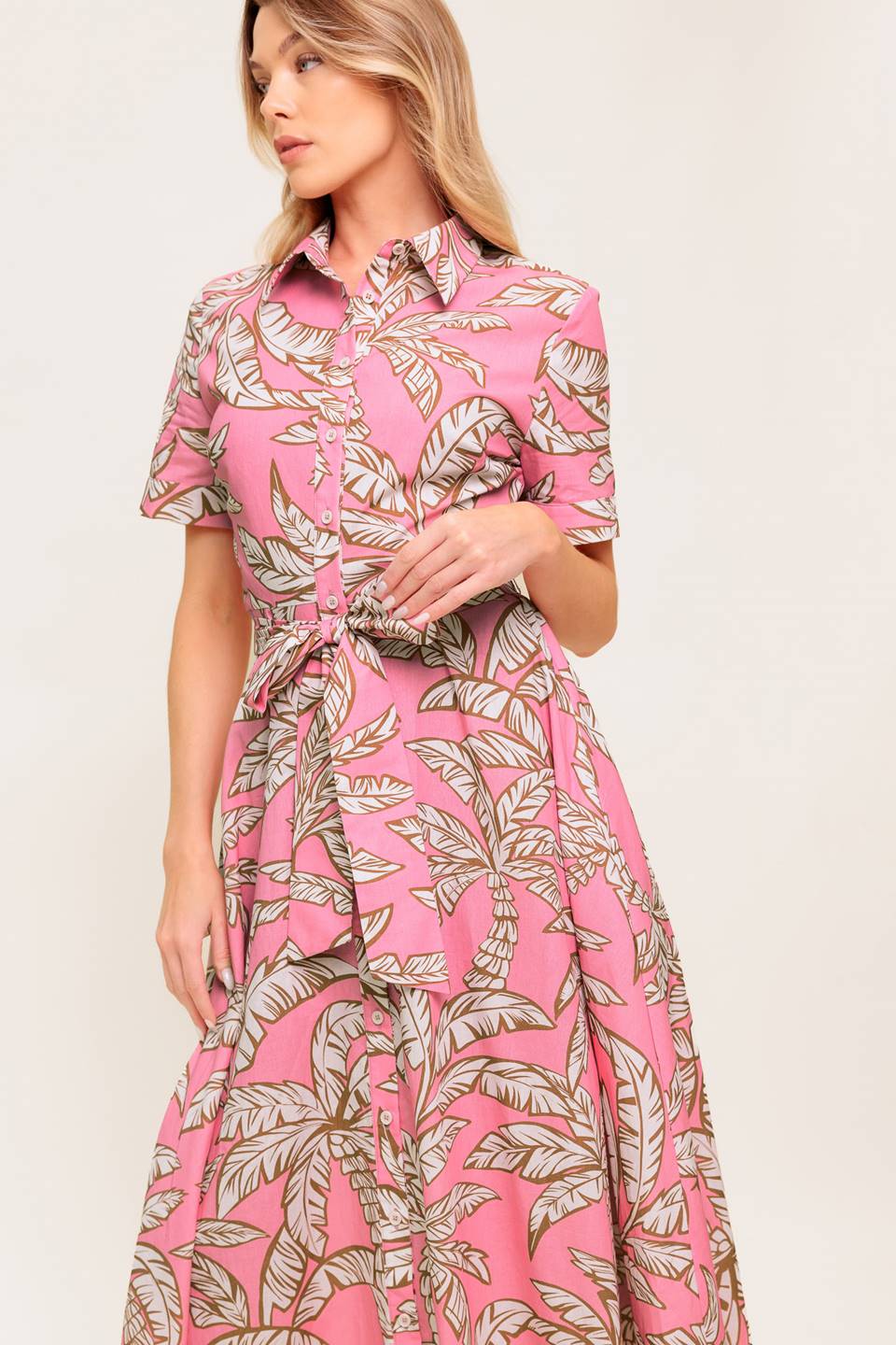 SWEET CAMELLIA PINK WOVEN MIDI DRESS