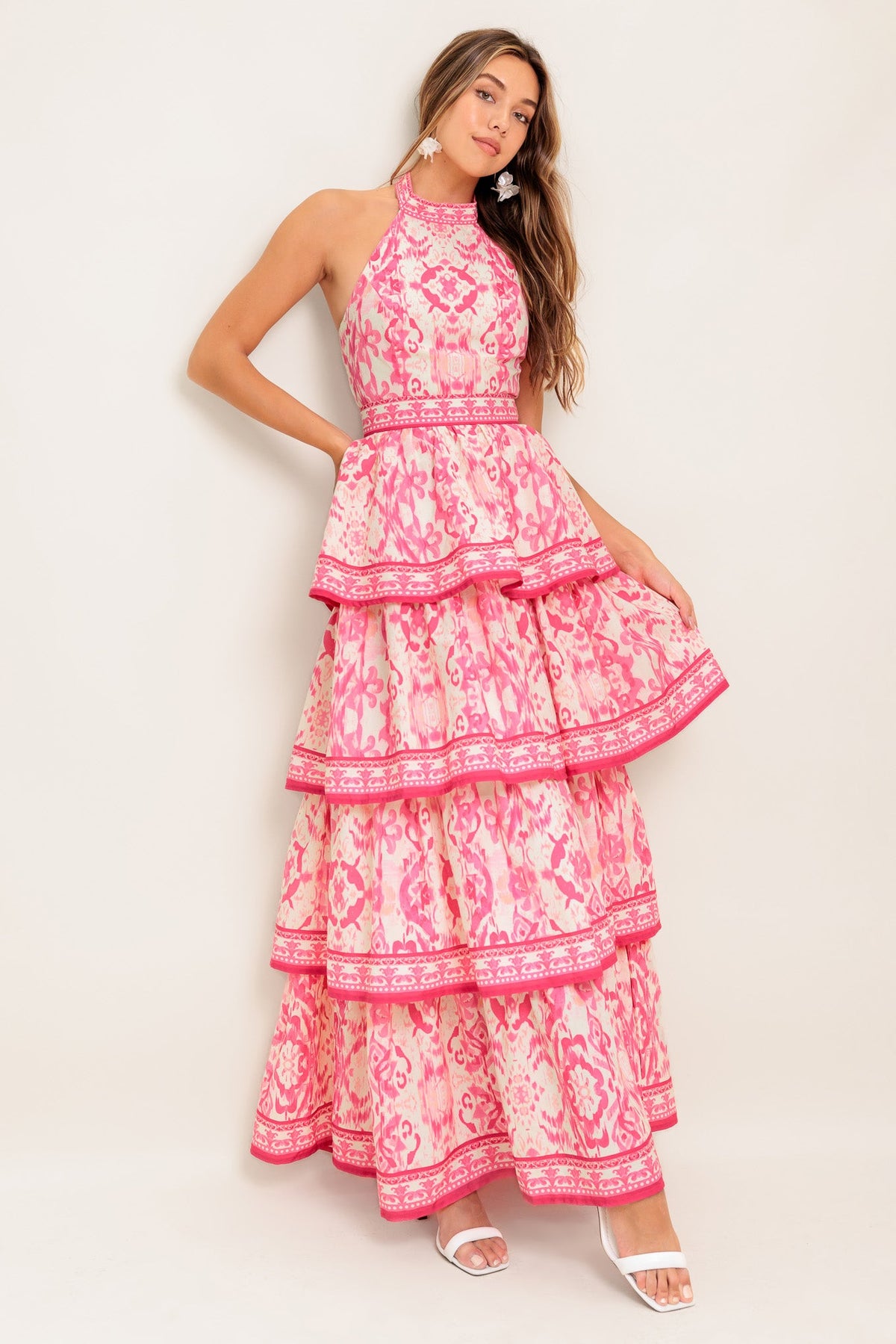 BLUSHING BLOSSOM FUCHSIA WOVEN MAXI DRESS