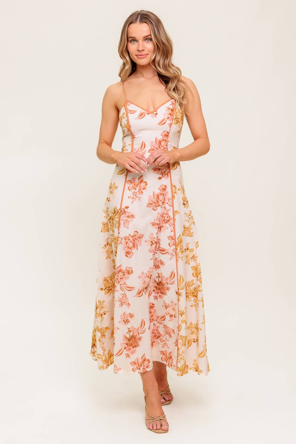 SANDSTONE PETAL WOVEN MIDI DRESS