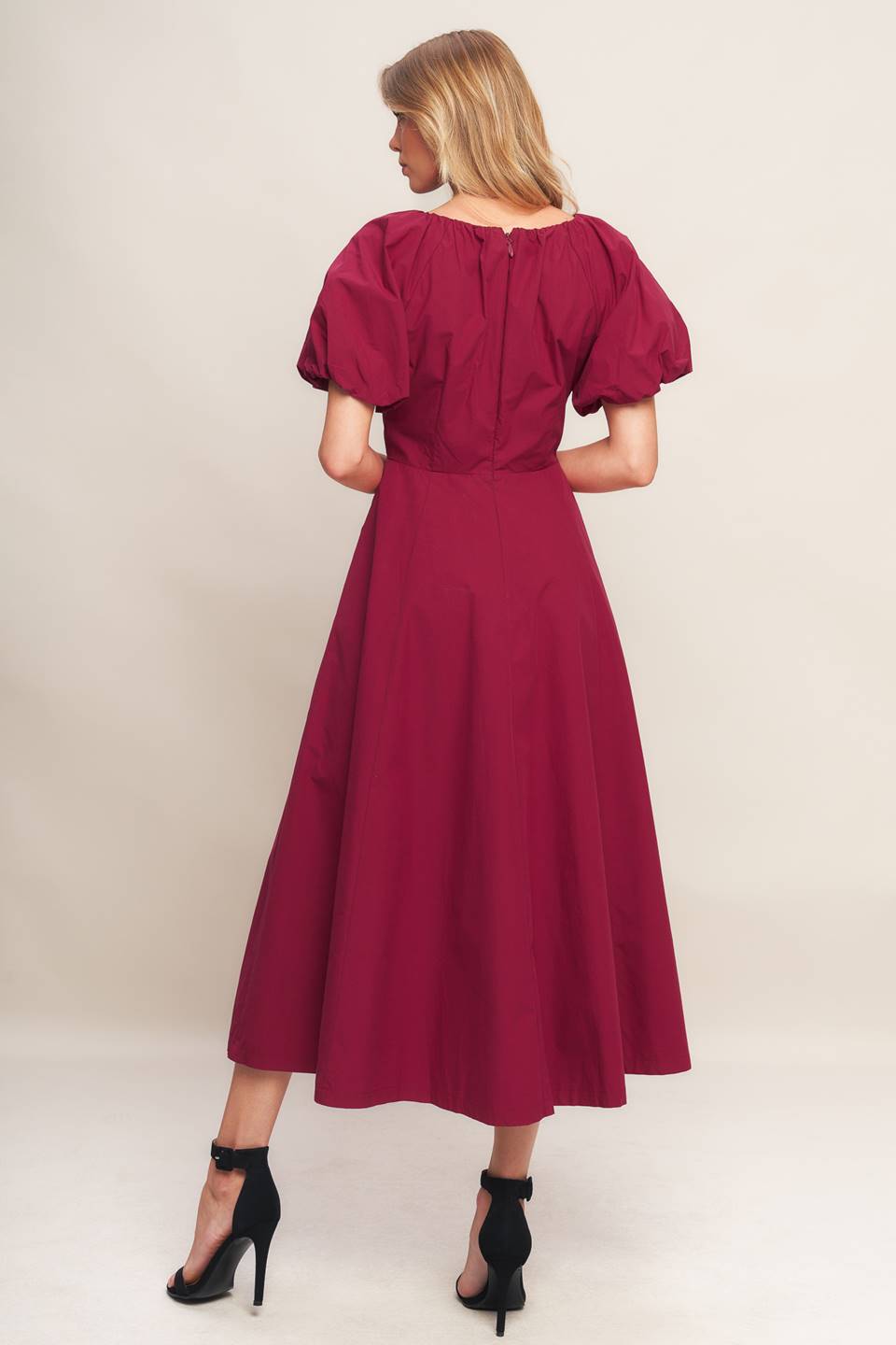 CRIMSON ROMANCE WOVEN MIDI DRESS