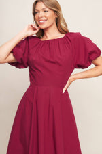 CRIMSON ROMANCE WOVEN MIDI DRESS