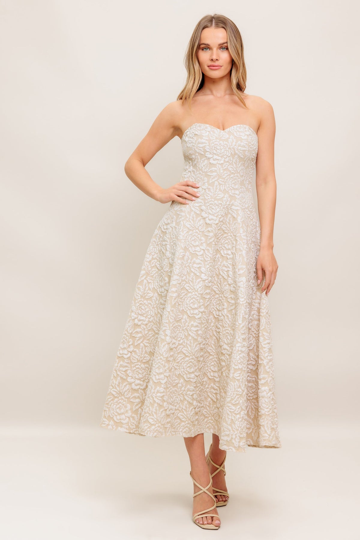 ELEGANT BLOSSOM WOVEN MIDI DRESS