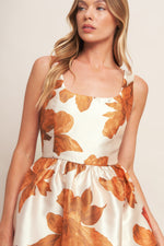 AUTUMNAL FLORAL WOVEN MIDI DRESS