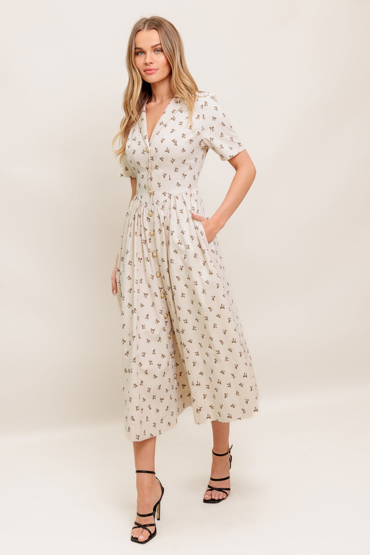 CANDY KISS BEIGE WOVEN MIDI DRESS