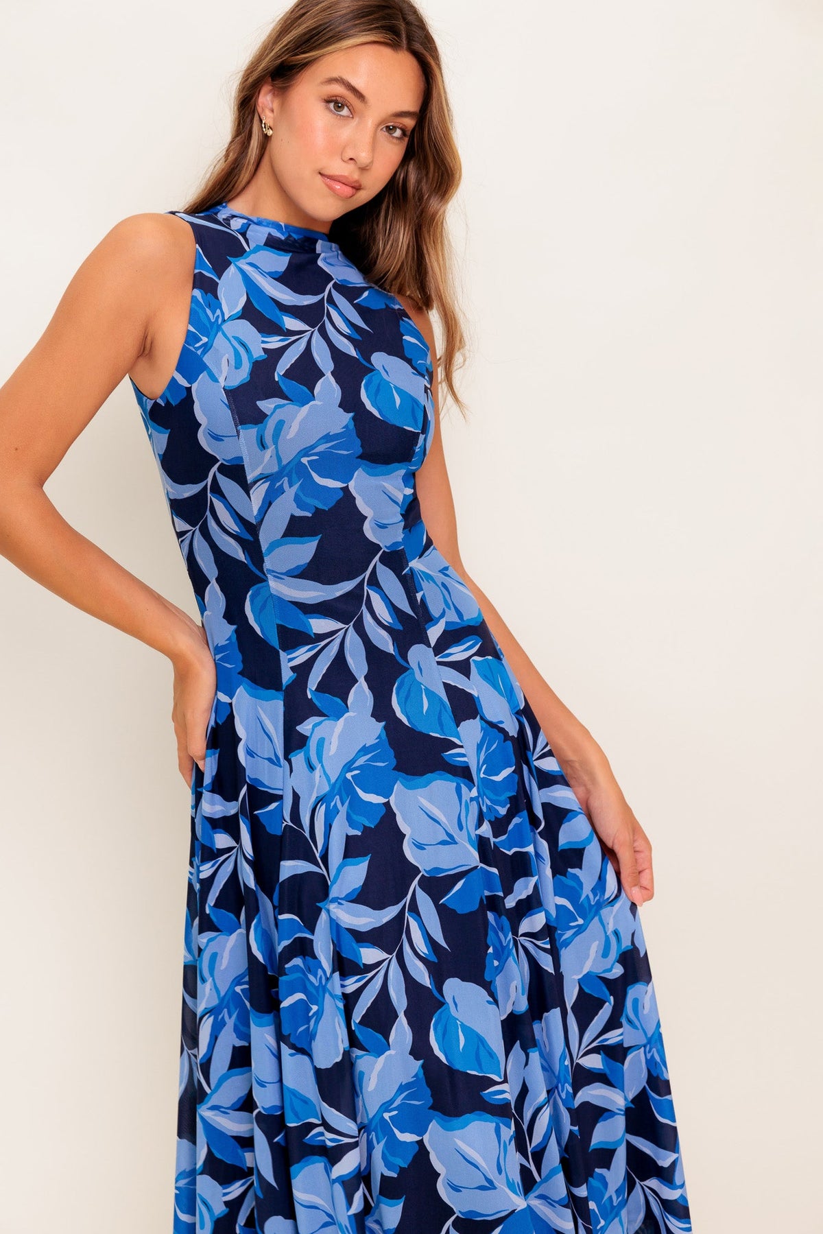 MIDNIGHT BLOOM WOVEN MIDI DRESS
