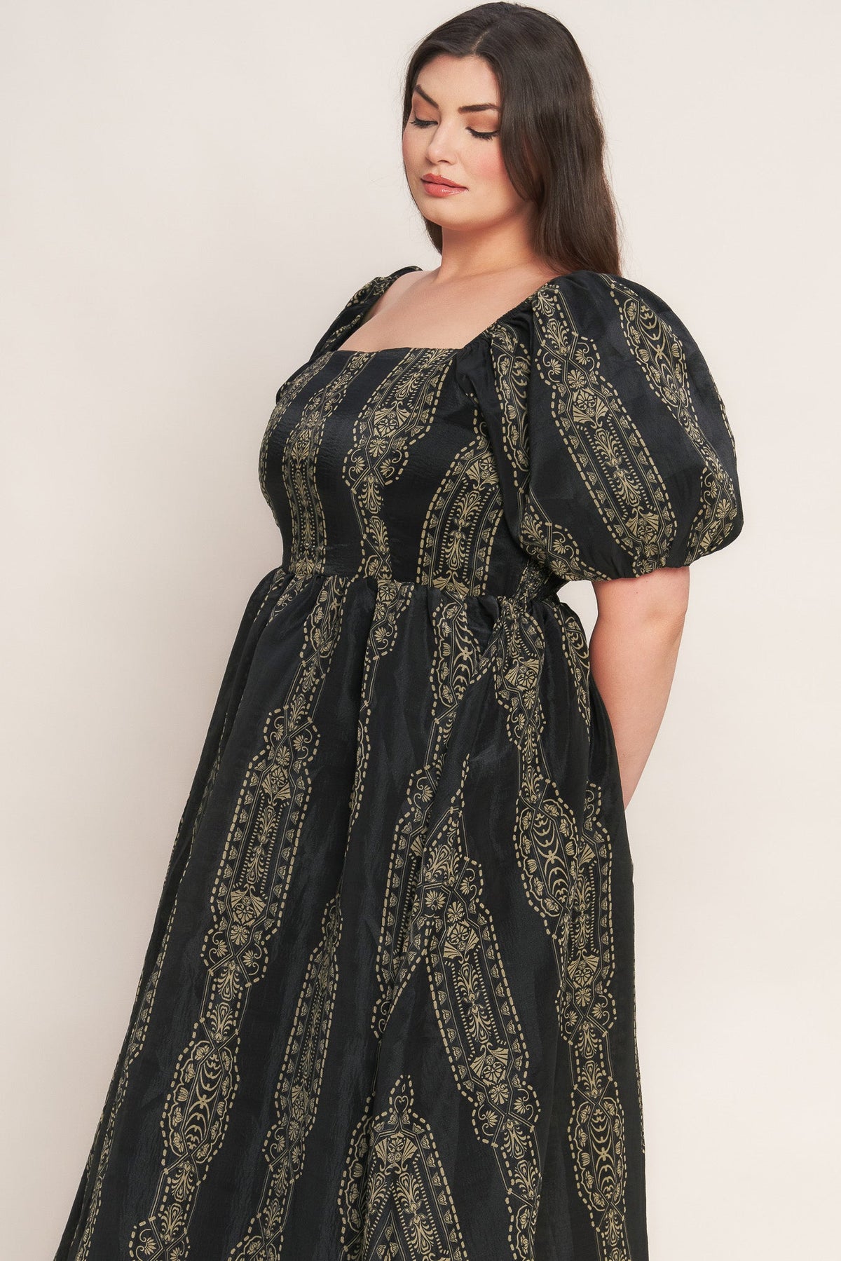 VINTAGE SQUARE WOVEN MIDI DRESS