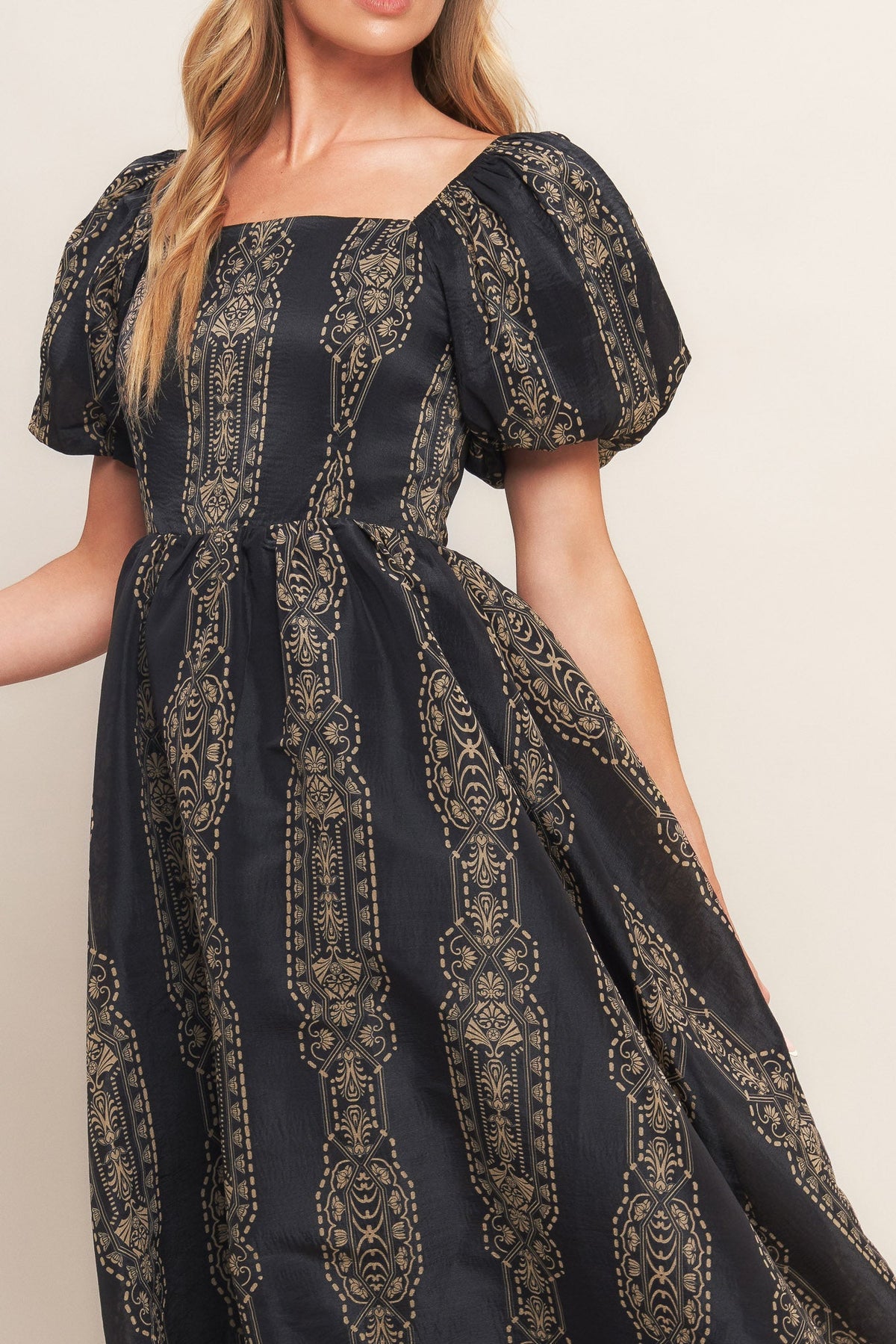 VINTAGE SQUARE WOVEN MIDI DRESS