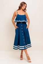 EARTH RHYTHM NAVY WOVEN MIDI DRESS