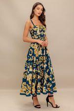 IMPERIAL BLOOM BLUE WOVEN MIDI DRESS
