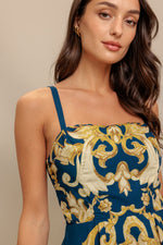 IMPERIAL BLOOM BLUE WOVEN MIDI DRESS