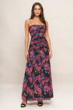 NIGHT FLORIST POWER MESH MAXI DRESS