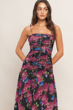 NIGHT FLORIST POWER MESH MAXI DRESS