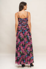NIGHT FLORIST POWER MESH MAXI DRESS