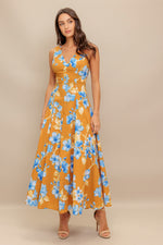 SKYBLOSSOM RUSH WOVEN MIDI DRESS