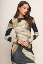 ABSTRACT BOTANICA POWER MESH MIDI DRESS