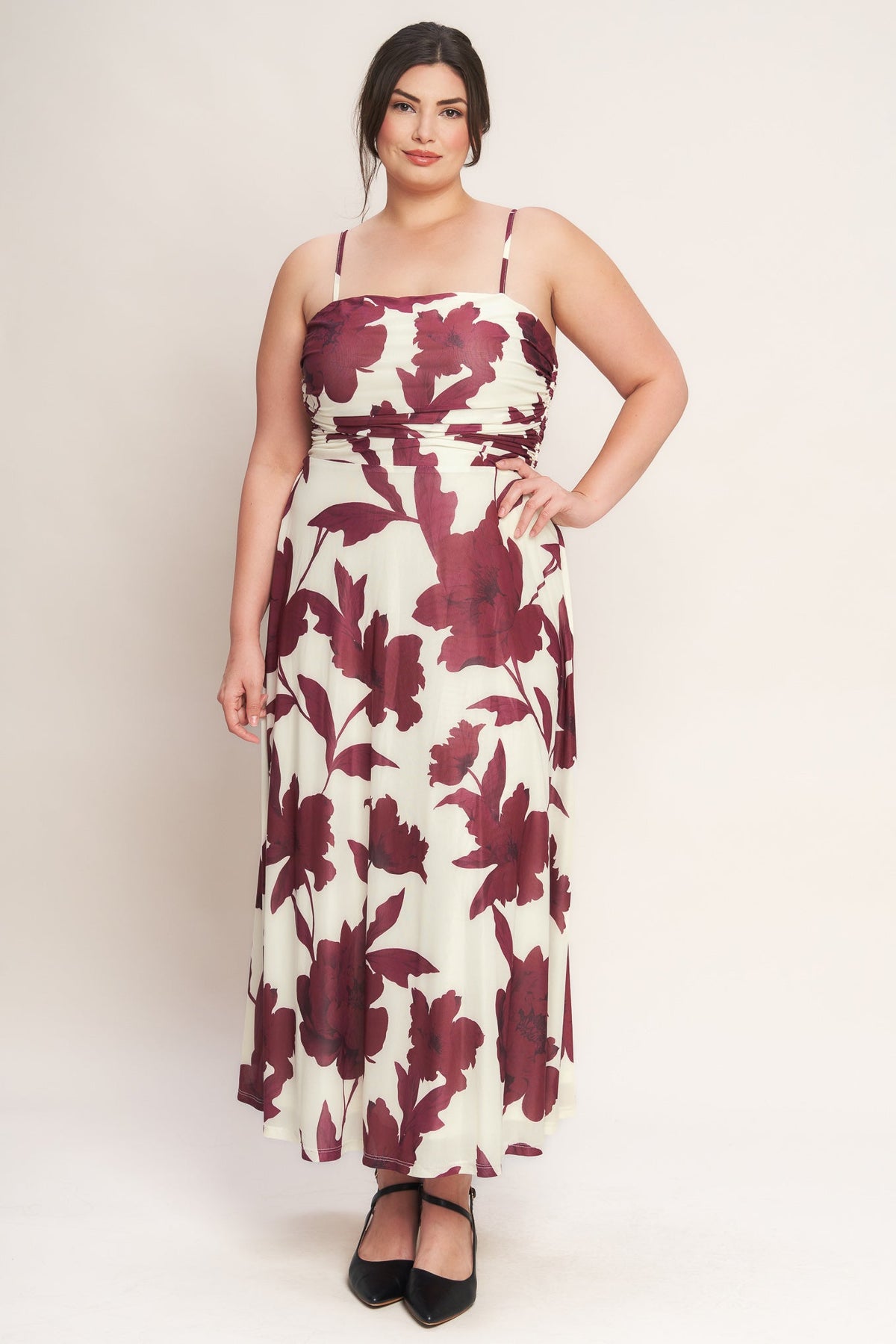 WINE BLOOM POWER MESH MIDI DRESS