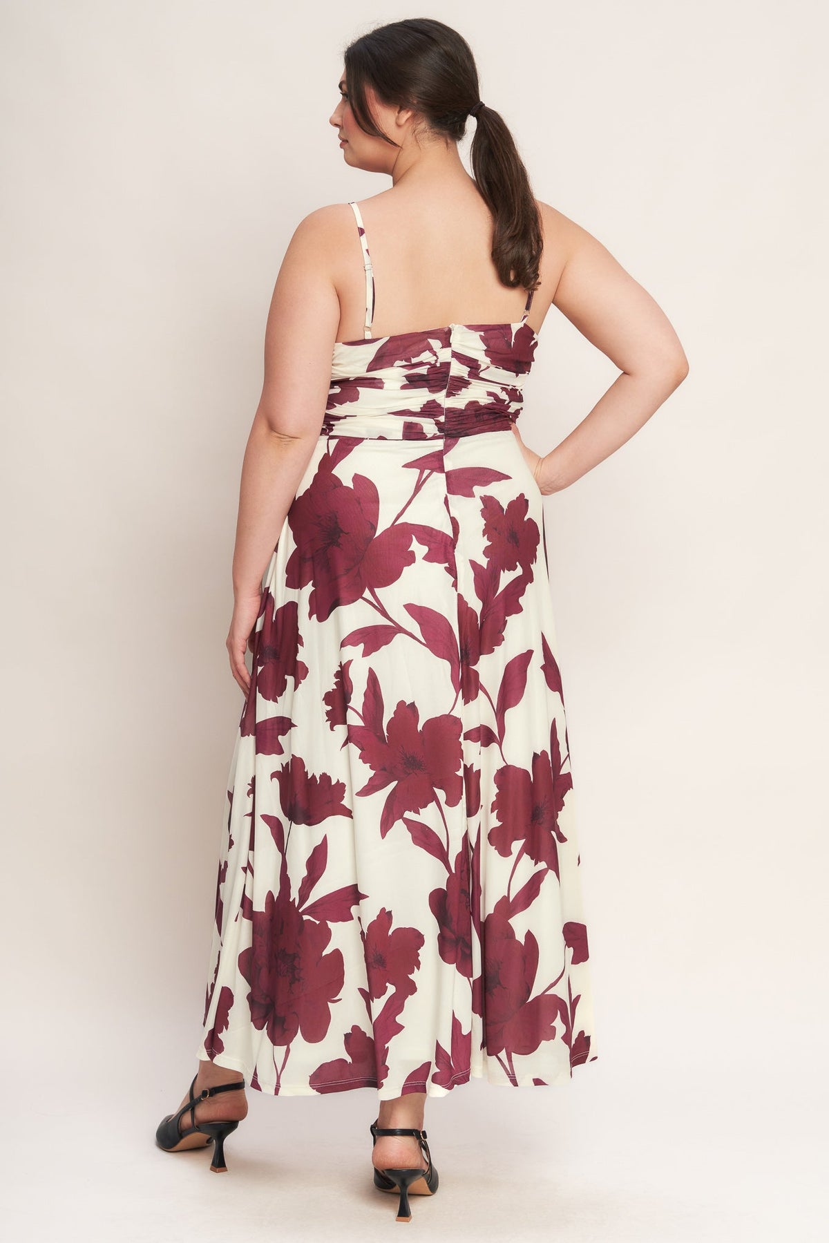 WINE BLOOM POWER MESH MIDI DRESS