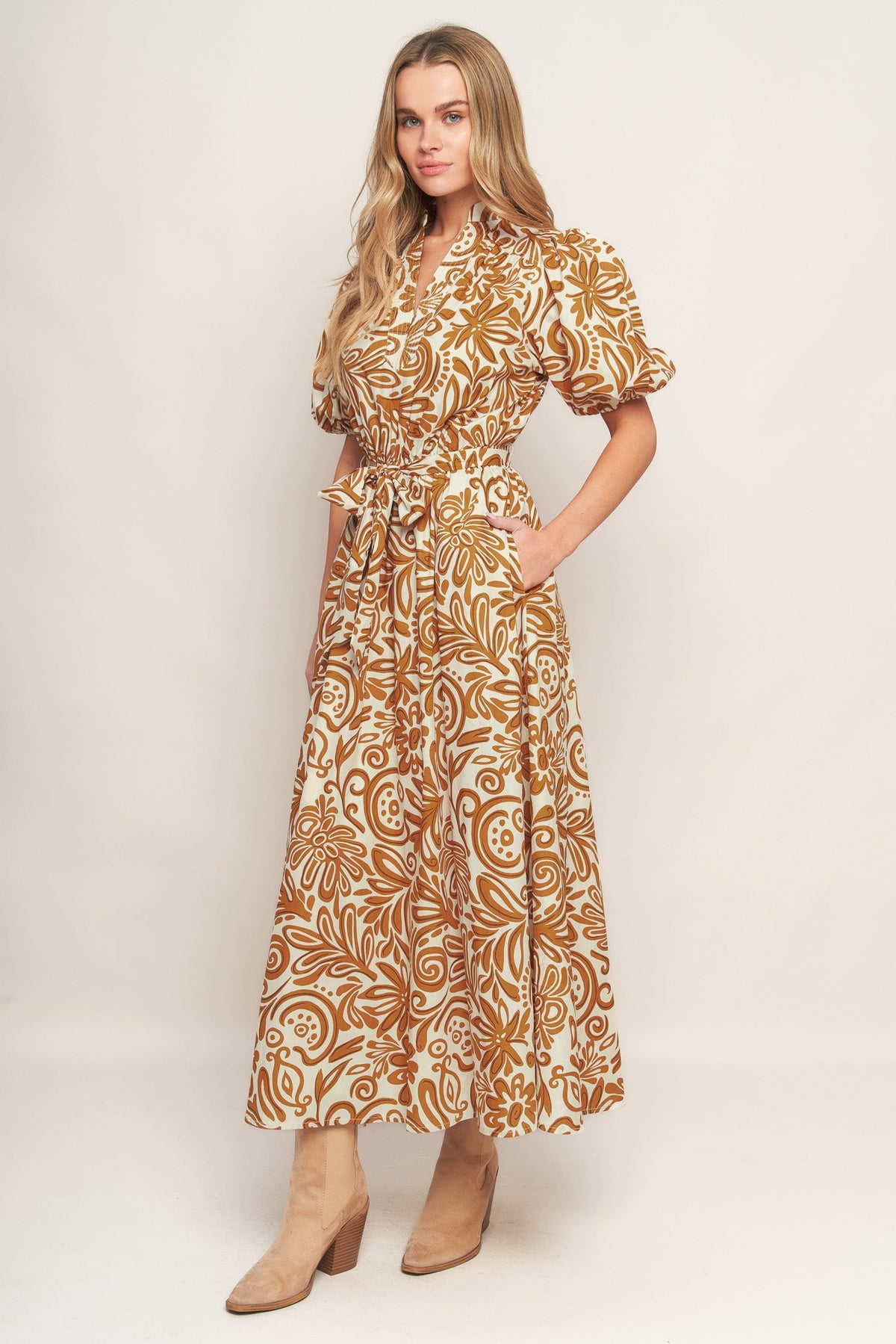 CINNAMON GARDEN WOVEN MIDI DRESS