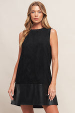 CITY SLEEKFAUX SUEDE AND LEATHER SHIFT DRESS