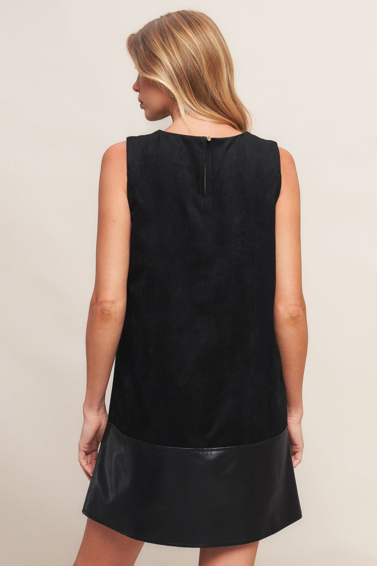 CITY SLEEKFAUX SUEDE AND LEATHER SHIFT DRESS