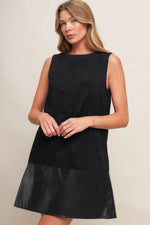 CITY SLEEKFAUX SUEDE AND LEATHER SHIFT DRESS
