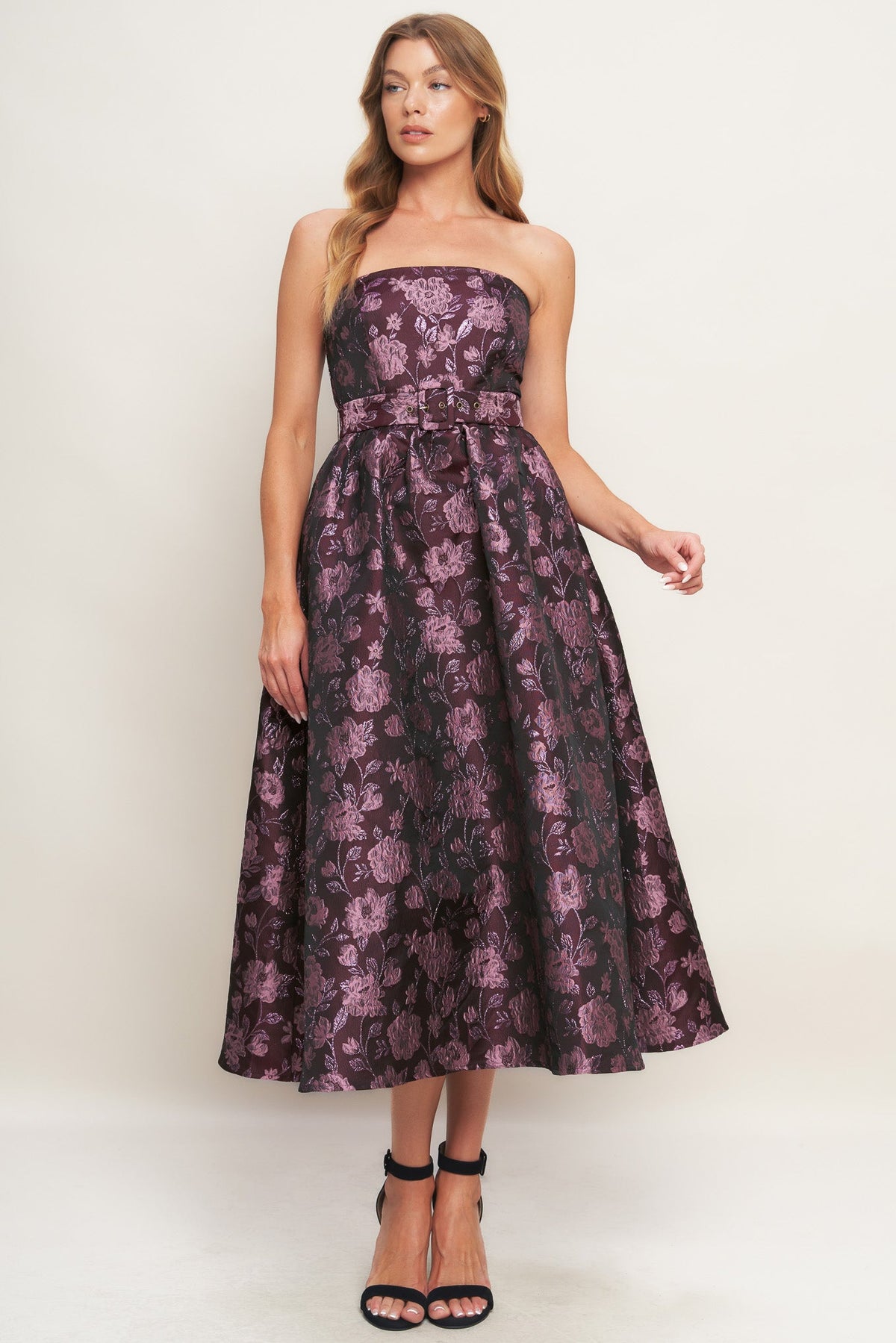 AUBERGINE CHIC JACQUARD WOVEN MIDI DRESS