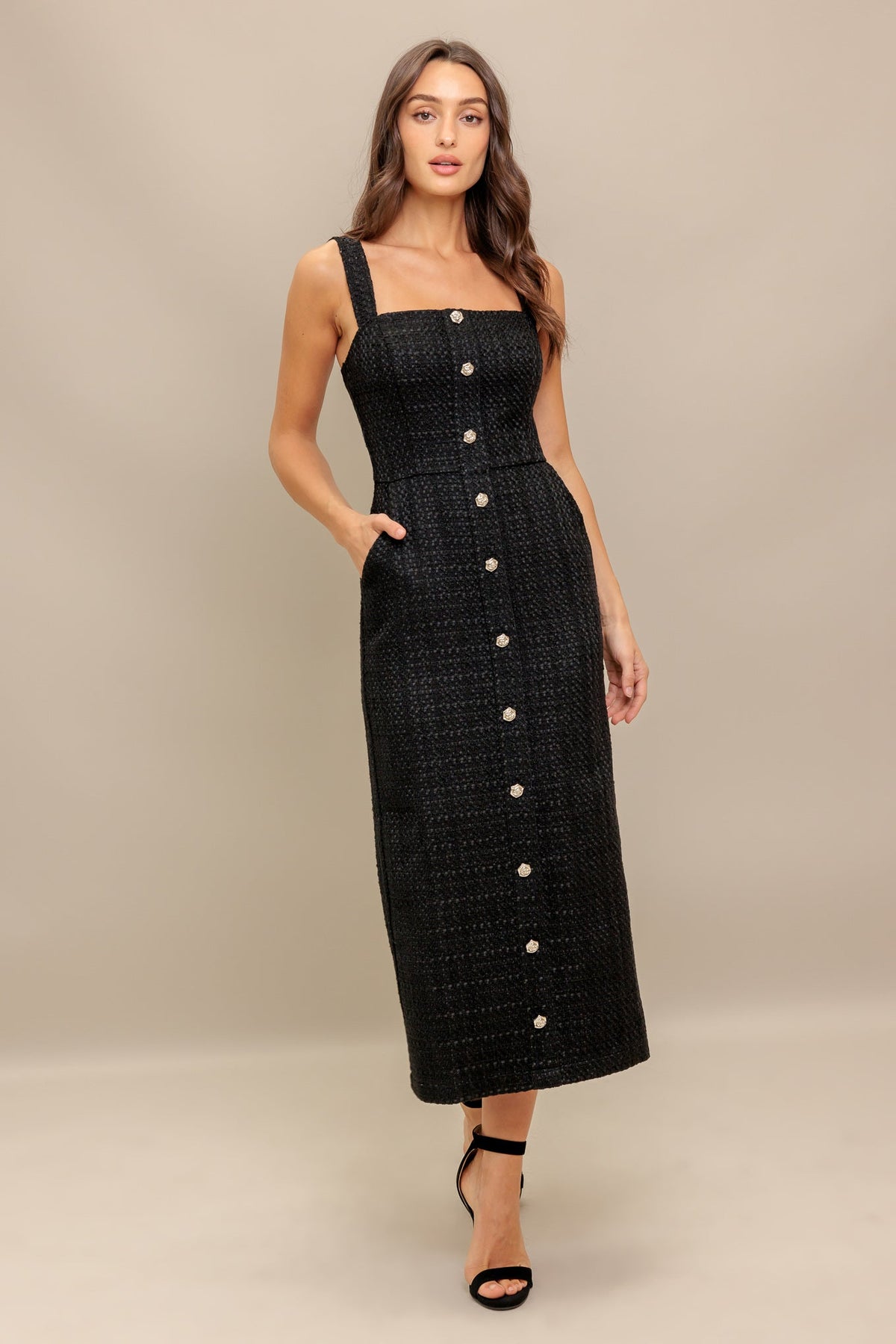 TWEED NOUVELLE WOVEN MIDI DRESS