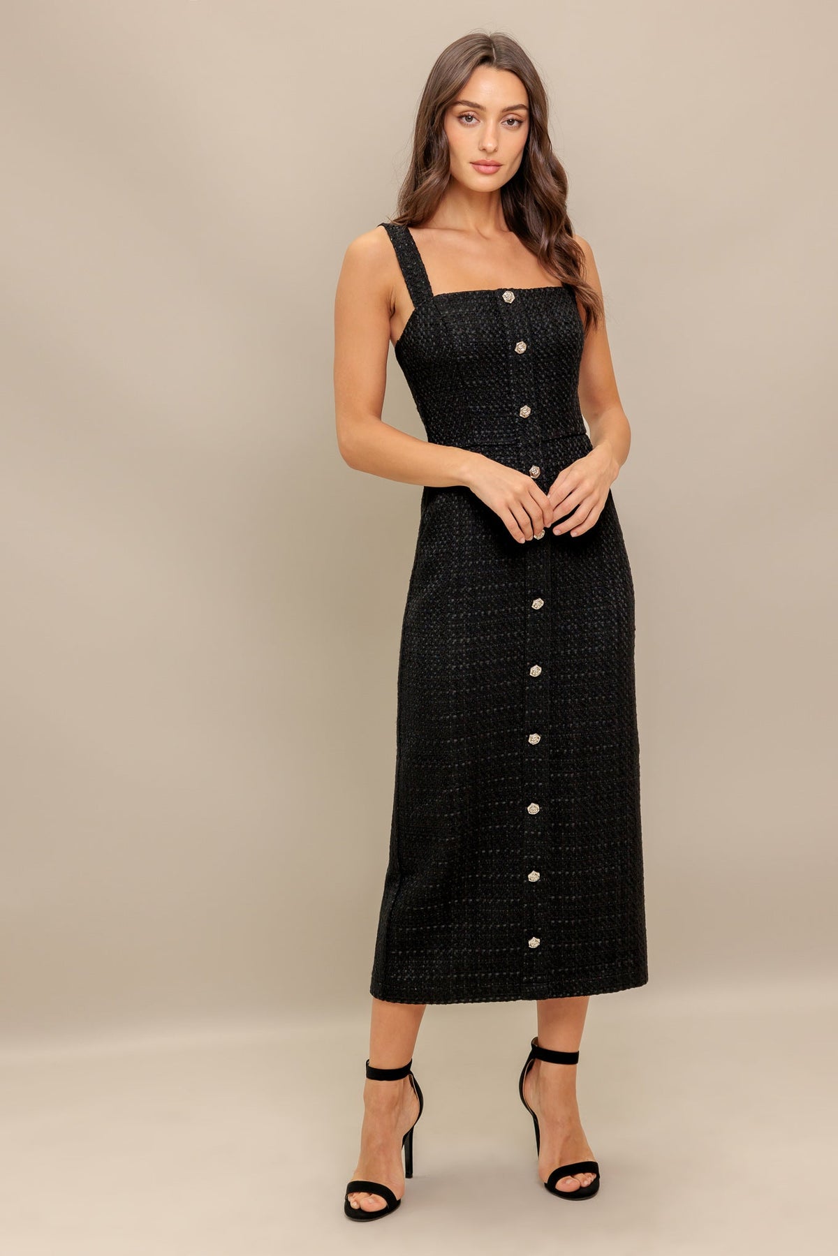 TWEED NOUVELLE WOVEN MIDI DRESS