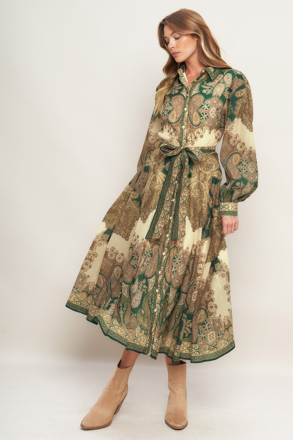 LOVELY GOLDEN VISION WOVEN MIDI DRESS